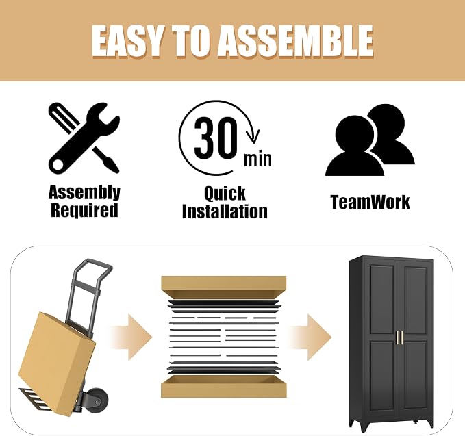 Armoire Wardrobe Closet with Hanging Rod, 71" Tall Metal Clothes Storage Cabinet with Doors and Adjustable Shelves, Black Wardrobe Cabinet, Steel Closet for Bedroom, Bathroom, Office, School