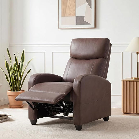 Massage Recliner Chair, Recliner Sofa Fabric for Adults, Recliners Home Theater Seating with Lumbar Support, Reclining Sofa Chair for Living Room, Mocha