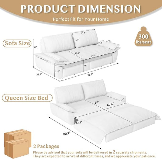 73.2" Sleeper Sofa Bed Queen Size, 3-in-1 Convertible Couch, Modern Pull Out Couches, Comfy Corduroy Futon Sofa, Cloud Loveseat Lounge, Pillow Arm, for Living Room, Apartment, Dark Grey