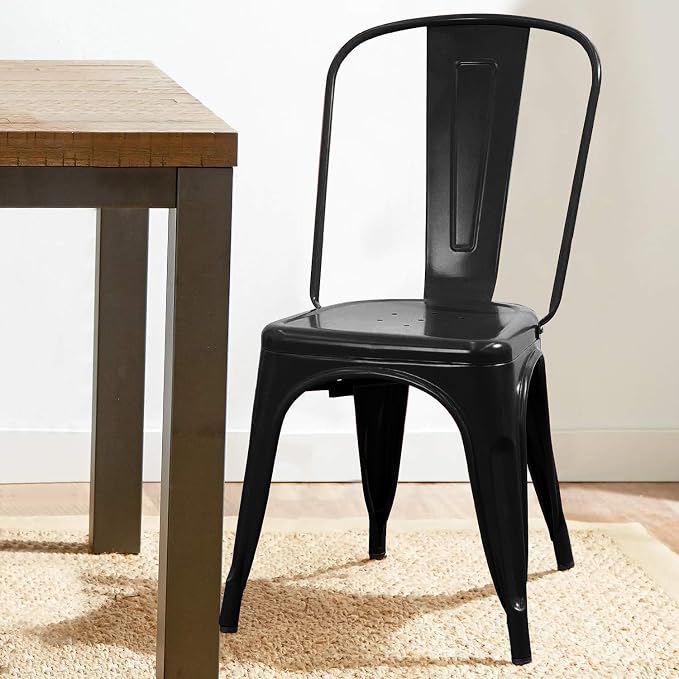 Devoko Metal Dining Chair Set of 4, 18 Inch Seat Height Chair, Stackable Classic Trattoria Metal Chairs 300 Weight Capacity for Indoor Outdoor Home Kitchen Patio Cafe Restaurant Use