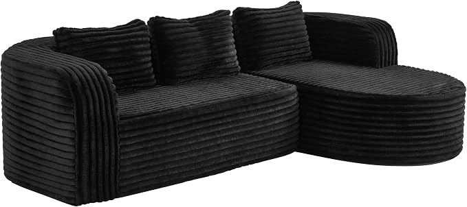 Hobestluk Modular Sectional Sofa Couches L-Shape Couch 3 Seat Modular Sofa Memory Foam Sectional Couches for Living Room, Cloud Couch (Round Black, 96", Right Hand Facing)