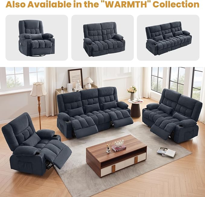 BOSMILLER Reclining Loveseat with Cup Holders for Living Room 2 Seat Manual Loveseat Recliner with Side Pocket