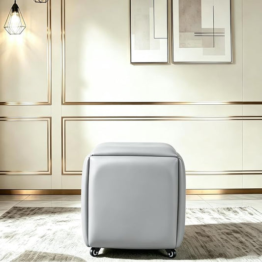 5 in 1 Nesting Ottoman Cube Chair, Stackable Stools, Leather Square Ottoman Bench, Foot Stool with Wheels for Living Room,Dining Room 15.75x15.75x16.54 inches