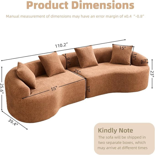 110.2" Curved Sectional Sofa,Luxury Wood Grain Chenille Fabric, Oversized Sectional Sofa,Compression Curved Couch for Living Room,No Assembly Needed (Caramel, 110.2 Inch)