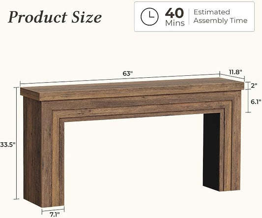 Huuger 63 Inch Entryway Table, Retangular Console Table, Farmhouse Sofa Table Behind the Couch, Long for Entrance, Hallway, Foyer, Living Room, Rustic Brown
