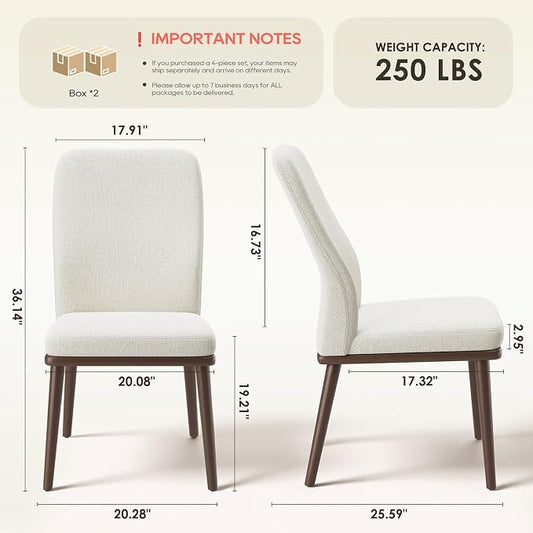 MALOL Modern Dining Chairs Set of 4, Upholstered Kitchen Chairs with High Back, Padded Fabric Dining Room Chair with Solid Wood Legs for Restaurant/Cafe/Home, Beige
