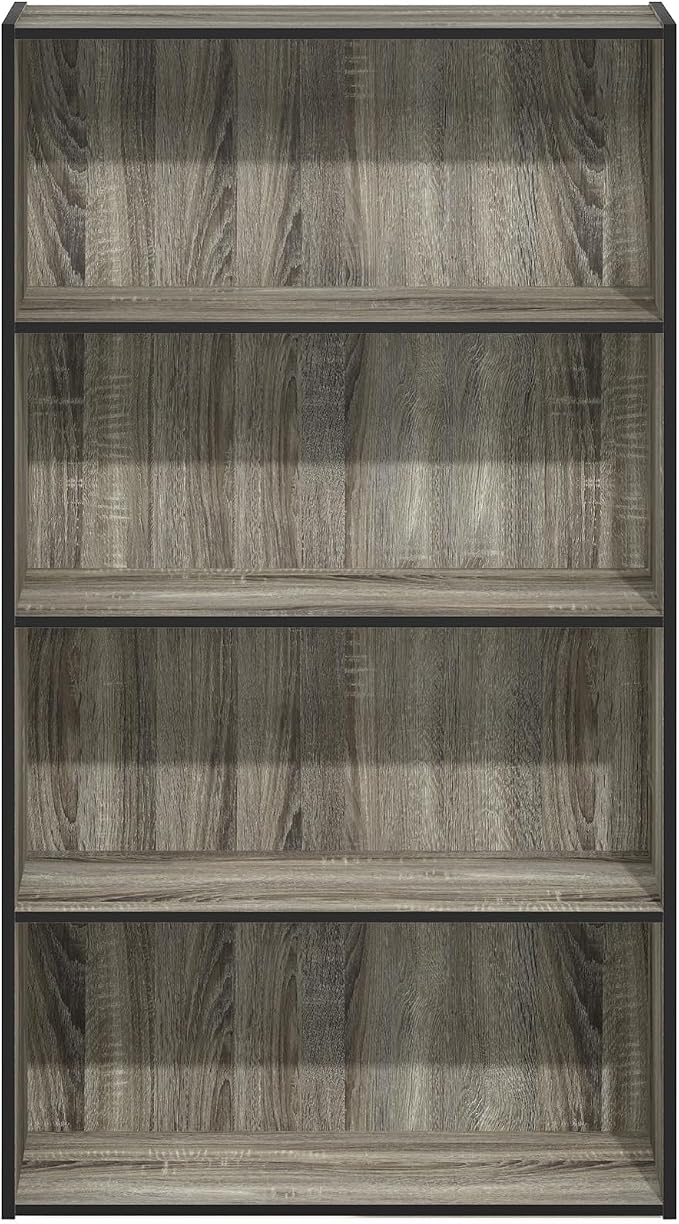 Furinno PASIR Book Shelf, 4-Tier Bookshelf, Bookcase with Open Shelf, 9.4 x 23.6 x 41.7, for Living Room, Bedroom, Home Office, French Oak