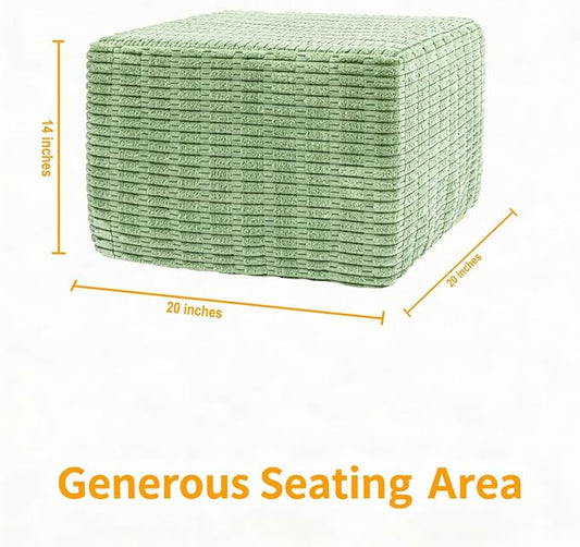 Asuprui Round Square Pouf Ottoman Foot Rest – Lightweight Modern Footstool with Plush Foam Filling, Perfect for Living Room Decor & Cozy Comfort – 20x20x14 Inch Chic Accent Piece (Sage Green)