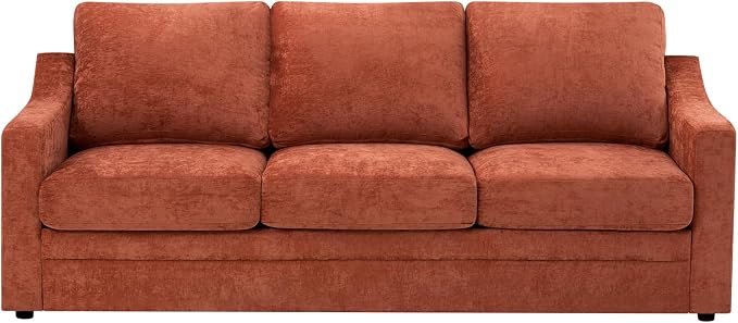 83” Chenille 3 Seats Sofa w/Comfortable Back Cushions, Orange | Modern Couch w/Deep Seat Space, Upholstered 6 Seater Sofa w/High Resiliency Foam for Living Room