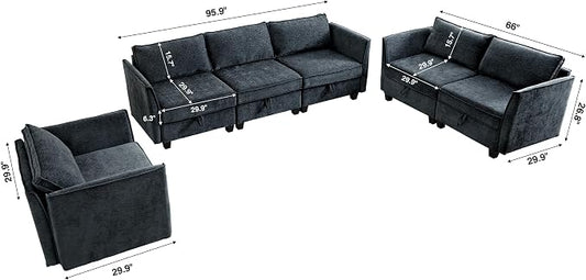 ORRD 3 Piece Modular Sectional Sofa Set, Convertible Couch with Storage, Sofa Modular for Living Room, Office (Blue Grey)