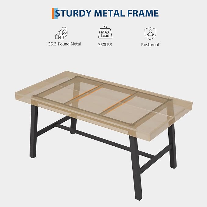 GarveeHome Industrial Dining Table for 2-4, 55" Heavy Duty Rectangular Kitchen Table with 2"×2" Metal Legs, Small Space Dining Table for Kitchen, Dining Room (Natural, 55" Non-extendable)