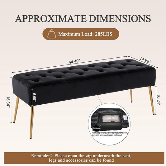 DUHOME Button-Tufted Ottoman Bench, Upholstered Bedroom Benches Velvet Footrest Stool Accent Bench for Entryway Dining Room Living Room Bedroom End of Bed, Black