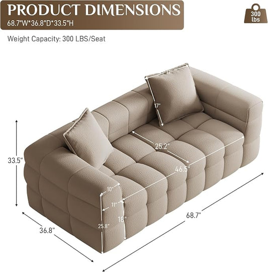 68.7" Loveseat Boneless Couch,Comfy Cloud Sectional Sofa with Deep Seat,Modern Upholstered Chenille Love Seat Sofa, Small Couches for Living Room, No Assembly Required Tufted Sofas, Light Brown