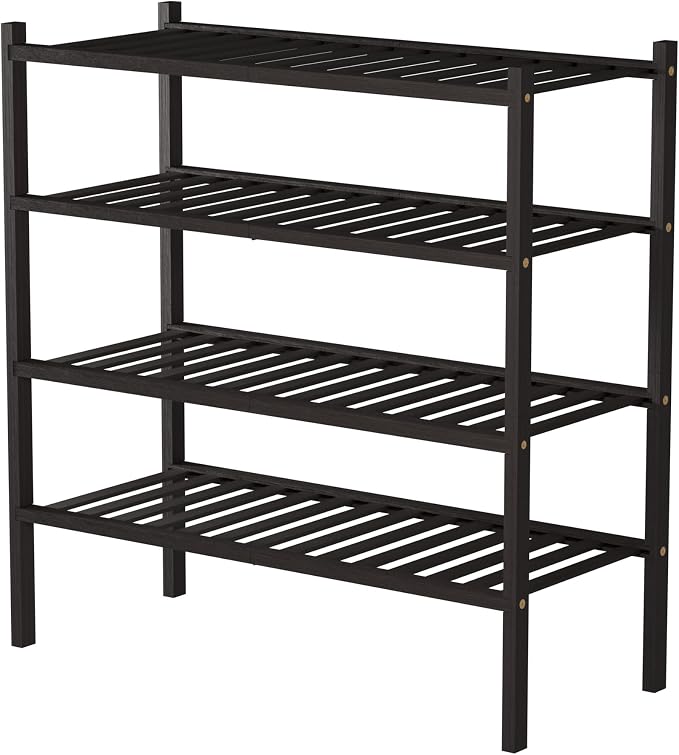 ROMGUAR CRAFT 4 Tier Bamboo Shoe Rack for Closet Free Standing Wood Shoe Shelf for Entryway Small Space Stackable 27"x11"x26" (Brown)
