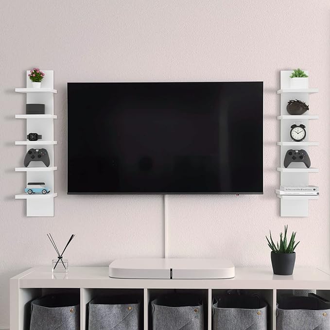Homaterial 5 Tier Wall Shelf Unit, Small White Vertical Floating Shelf-Narrow Decorative Wall Mount Modern Wall Decor Shelves for Bedrooms, Living Rooms