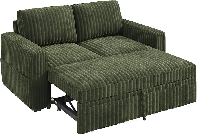 HONBAY Modular Pull Out Sofa Bed,Corduroy Loveseat, Couches for Living Room,Green