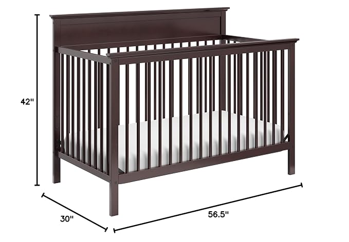 Storkcraft Carmel 5-in-1 Convertible Crib - GREENGUARD Gold Certified, Converts to Toddler Bed & Full-Size Bed, Fits Standard Full-Size Crib Mattress, 4 Adjustable Mattress Heights (Espresso)