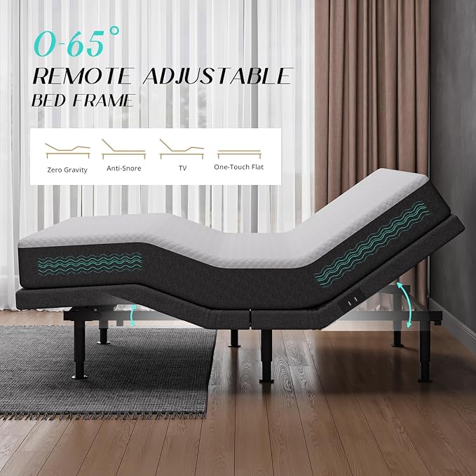 Adjustable Bed Frame Full Size with Massage -Wireless Remote Electric Power Bed Foundation Under-Bed Lighting | Zero Gravity | USB PortsX2 | Height Adjustable Legs