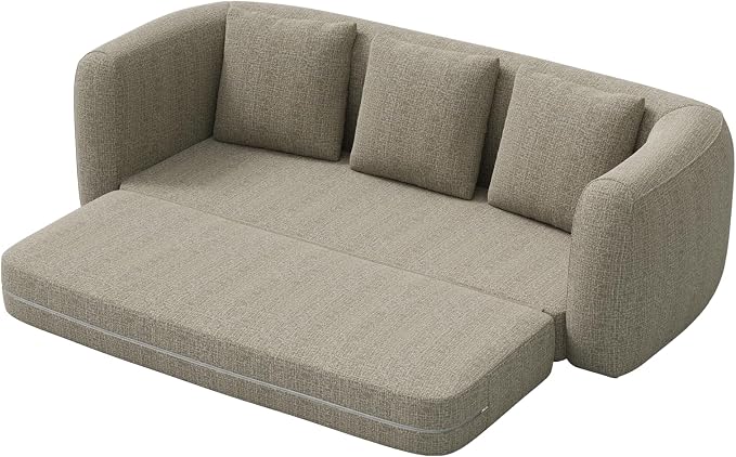 Curved Convertible Futon Sofa Bed,Modern Boneless Sleeper Couch,Curved Modern 3 Seater Cloud Couch