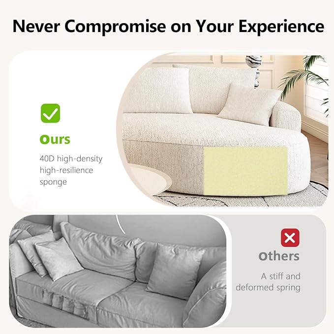 115-inch L-Shaped Luxurious Modern Contoured Curved-Back Sofa, a Seamless Boneless Design with Curved Silhouette, Ideal for Living Room use(Right Chaise,White)