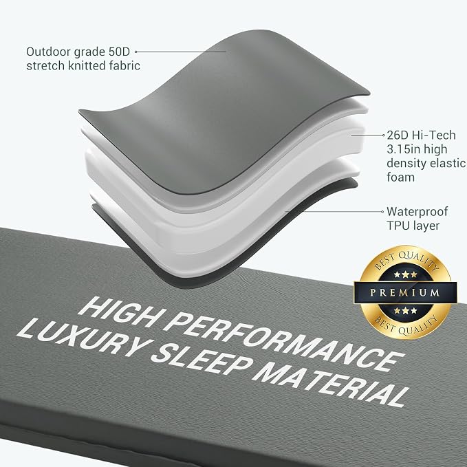 Elegear CumbreX™ Self Inflating Sleeping Pad with Pillow 3.15" Memory Foam | Fast Inflating in 20s, Insulated 4-Season R-value 9.5, Ultra-Thick, For Camp/Travel/Car/Tent
