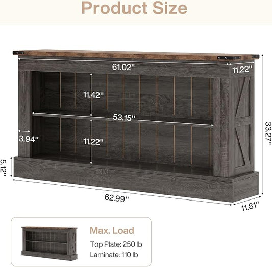 Tribesigns 63-Inch Long Console Table for Entryway, Narrow Long Entry Table with Shelves for Living Room, Farmhouse Sofa Console Behind Couch, for Foyer, Hallway, Gray and Brown
