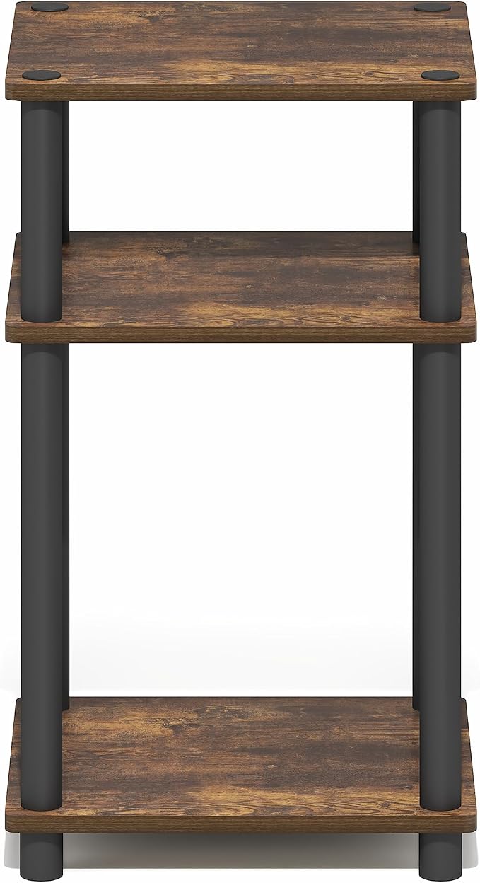 Furinno Turn-N-Tube Side Table, 3-Tier End Table with Open Shelf, Toolless Assembly Night Stand, Bedside Table, for Living Room, Bedroom, Amber Oak