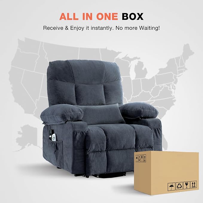 MAHOMICO Power Lift Recliner Chair for Elderly with Vibration Massage and Lumbar Heating, Electric Lift Recliner Single Sofa with Side Pocket, Two Cup Holders and USB Charge Port for Living Room