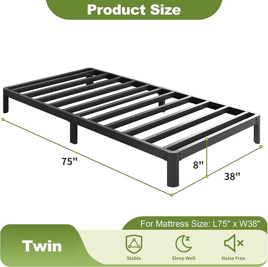 Yicensen 9 Inch Twin Bed Frames with Rounded Corner Legs, Heavy Duty Metal Twin Size Platform Bed Frame No Box Spring Needed, Easy Assembly, Noise Free, Black