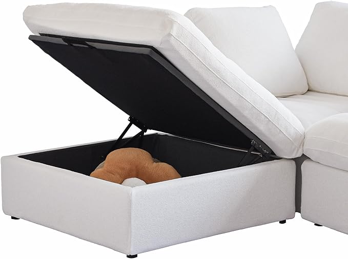 Cloud Modular Sectional Sofa Couch,U Shaped Couch 5 Seater for Living Room,120" Convertible Couches with Storage Ottoman, Covers Washable&Replaceable,White