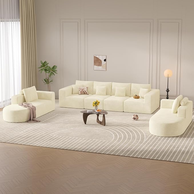 Living Room Furniture Sets,Modern U Shaped Modular Sectional Sofa,Convertible Cloud Couches for Living Room,Comfy 4 Seater with 2 Chaise Furniture Set, Boneless Couch Sofa,1 PCS