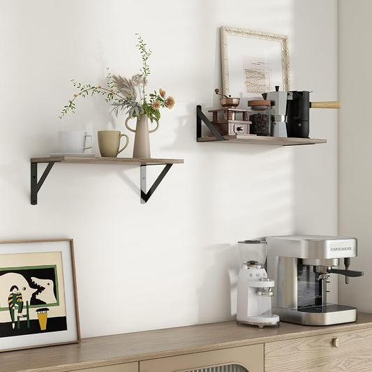 Axeman Floating Shelves for Wall, 8 Inch Deep Grey Wall Shelves Set of 2, 16''W x 8''D Rustic Grey Wood Shelves for Farmhouse Bookshelf Living Room Bedroom