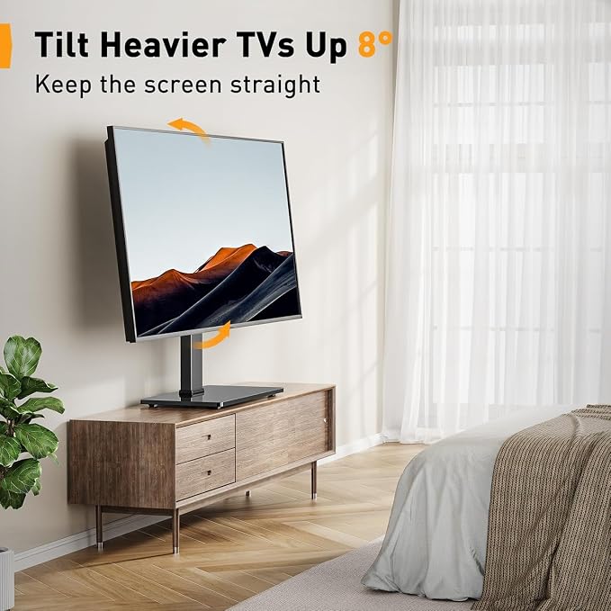 Perlegear Table Top TV Stand Mount, Universal Swivel TV Stand for 32–60,65 Inch LCD/LED/OLED TVs up to 88 lbs with Tempered Glass Base, Height Adjustable TV Base with Tilt, Max VESA 400x400mm