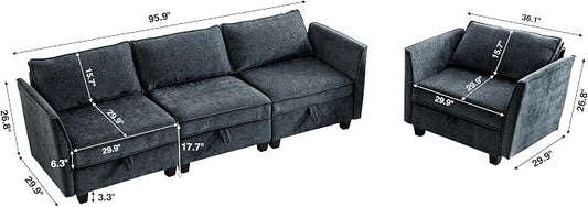 ORRD 2 Piece Modular Sectional Sofa Set, Convertible Couch with Storage, Sofa Modular for Living Room, Office (Blue Grey)