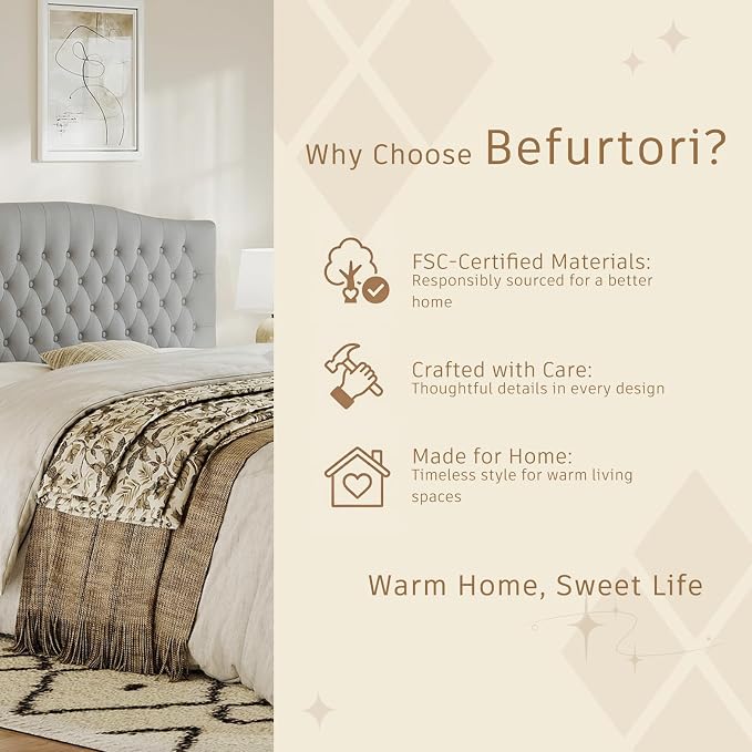 King Headboard Only, Velvet Classic Tufted Design, Silver Gray | 2 installation options: 1.bed frame mount 2.wall mount (for adjustable bed), Classic hand-tufted headboard king size