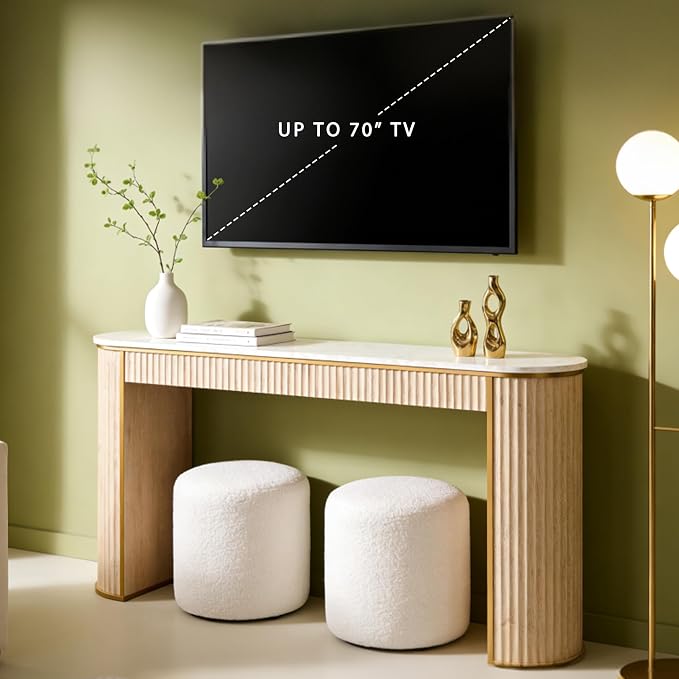 OKD Modern Fluted Console Table, 63" Long Narrow Entryway & Sofa Tables for Hallway, Tall Accent Table Behind Couch for Foyer Living Room, Natural Oak
