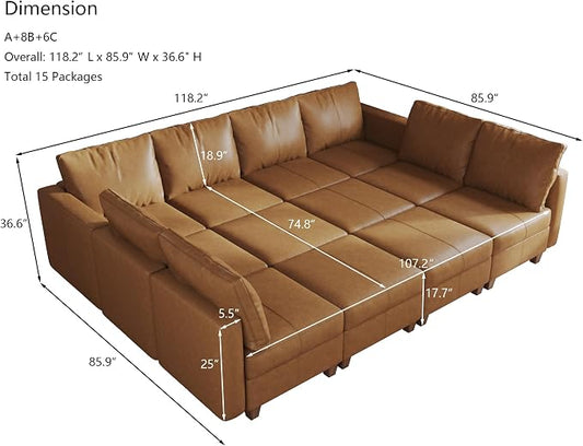 EASE MOOSE Oversized Modular Sectional Sleeper Sofa with Storage, Faux Leather sectional Sofa Large Modular Sofa Couch Sleeper for Living Room