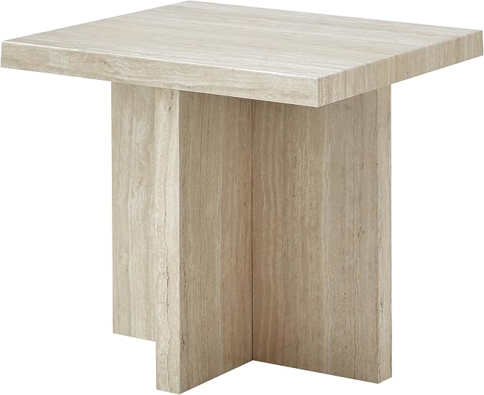 Roundhill Furniture Cavira Modern Faux Marble Living Room Side Table, Beige