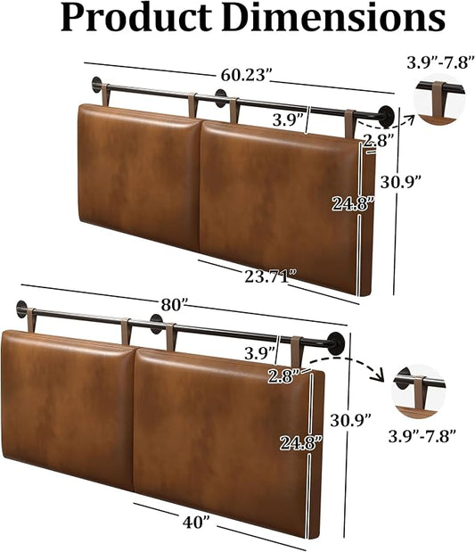 BSHOMGI Queen Headboard, Hanging Headboards with Brown Faux Leather Industrial Pipe Modern Style Only for Bed Backboard Headboards for Queen Size Bed