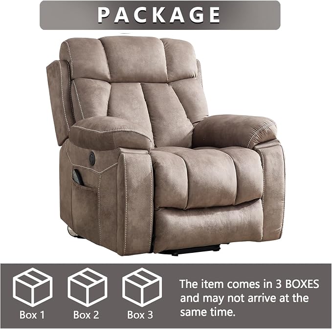 CANMOV Large Power Lift Recliner Chairs with Massage and Heat for Elderly Big People, Heavy Duty Motion Reclining Mechanism-Anti Skid Fabric Recliner Chair with 2 Concealed Cup Holders,Light Brown