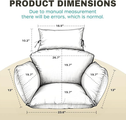 Egg Chair Cushion Replacement, Waterproof Thicken Hanging Egg Swing Chair Cushion for Outdoor Furniture, Wicker Rattan Hammock Basket Cushion with Headrest Pillow 47x31.5x4.7 inch(Cream)