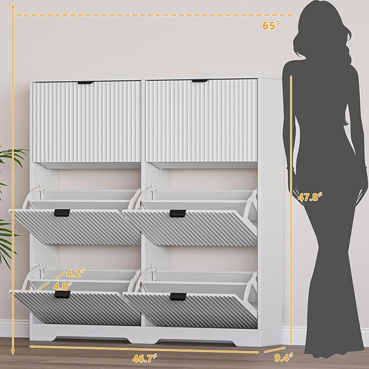 BORNOON Large Shoe Cabinet for Entryway, Tall Narrow Shoe Storage Cabinet with 6 Flip Drawers and Adjustable Shelves, Shoe Rack Cabinet Organizer for Hallway, Foyer, Small Apartment