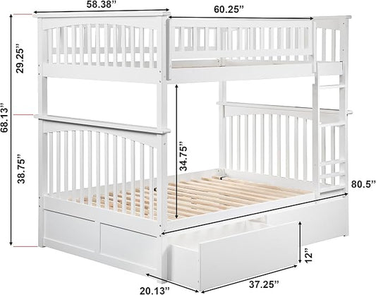 AFI, Columbia Full Over Full Ladder Bunk Bed with Storage Drawers, White