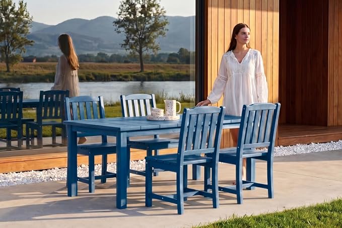 Perli™ 5-Piece Outdoor Dining Set, All-Weather HDPE Patio Furniture with 4 Armless Chairs and Rectangular Table, UV-Resistant 4-Person Set for Deck, Backyard, Blue