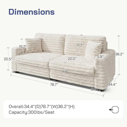 78.7" Corduroy Love Seat Sofa, Cloud Deep Seat Couch with Legs 2 Pillows, Fluff Corduroy Loveseat for Small Space, Living Rooms and Apartment, Beige