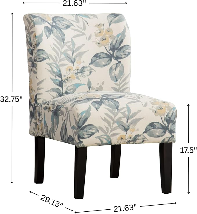 Roundhill Furniture Capa Print abric Armless Contemporary Accent Chair, Blue Leaves