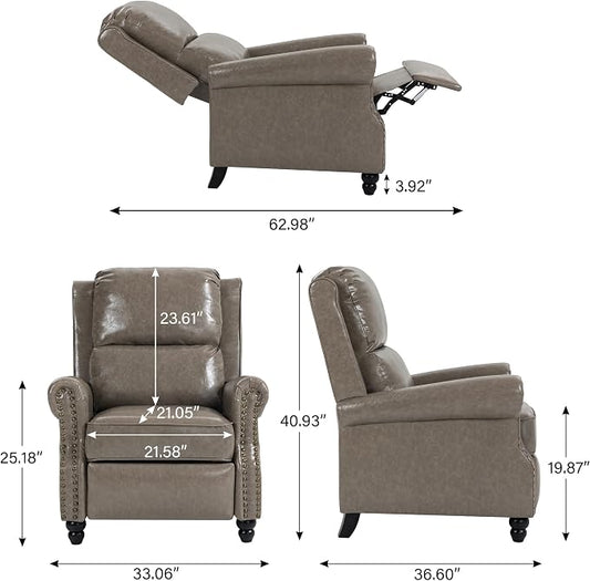 Faux Leather Recliner Chair, Modern Pushback Armchair with Adjustable Backrest & Footrest for Bedroom, Living Room (Grey, Set of 2)