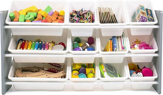 Humble Crew Made for Me Kids Toy Storage Organizer with 12 Storage Bins, Grey/White