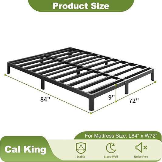Yicensen 9 Inch California King Bed Frames with Rounded Corner Legs, Heavy Duty Cal King Metal Platform Bed Frame No Box Spring Needed, Easy Assembly, Noise Free, Black