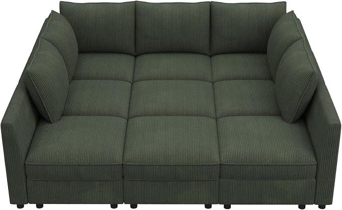 HONBAY Modular Sectional Sleeper Sofa with Storage, Modular Convertible Sectional Couch Bed Module Sleeper Couches for Living Room - Green